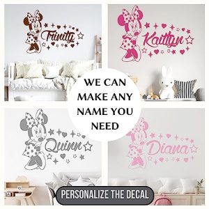 Minnie Wall Decal Personalized Girls Name Baby Girl Name Nursery Wall Decor Personalized Custom Name Vinyl Wall Art Decal Sticker Teen Girls Name Bedroom Decor vs66