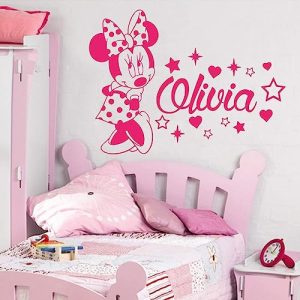 Minnie Wall Decal Personalized Girls Name Baby Girl Name Nursery Wall Decor Personalized Custom Name Vinyl Wall Art Decal Sticker Teen Girls Name Bedroom Decor vs66